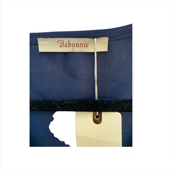 Navy blue tunic style top sheer patterned long sleeve L  NWT - Picture 4 of 7